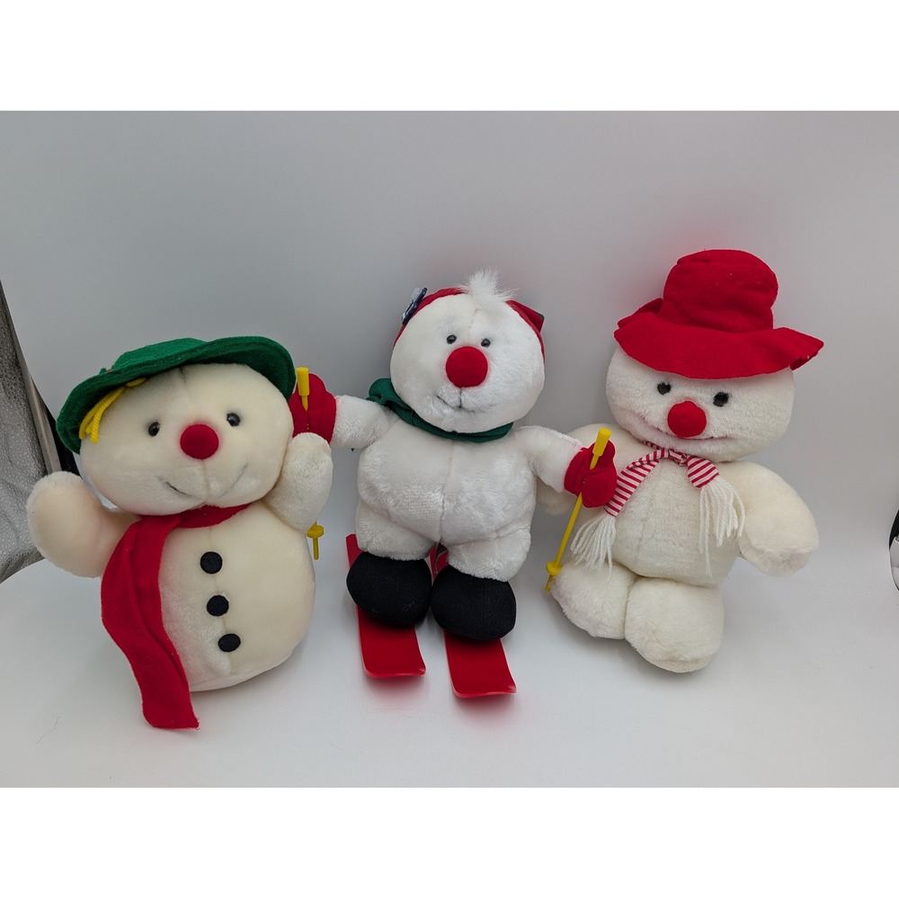 Snowman Plush Lot Vintage Christmas Skiing Lot of 3 Applause